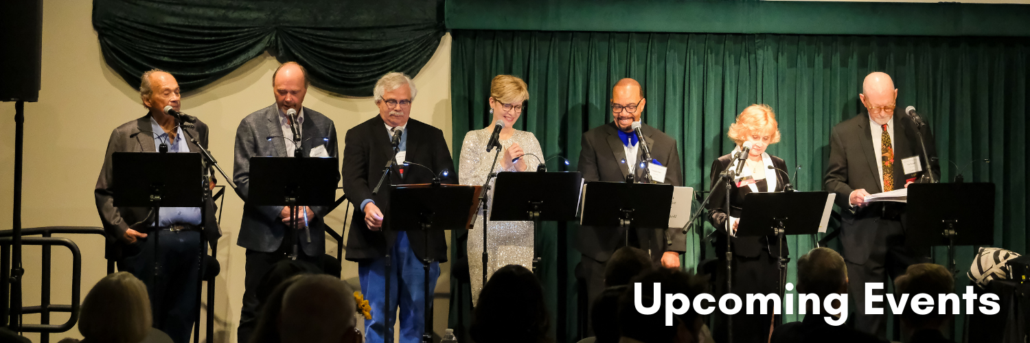 Local broadcasters on stage performing war of the worlds radio play